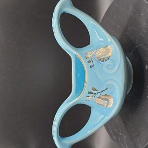 Pearl China Co Turquoise Sugar Bowl 22KT Gold Trim Hand Decorated Vintage 1950s